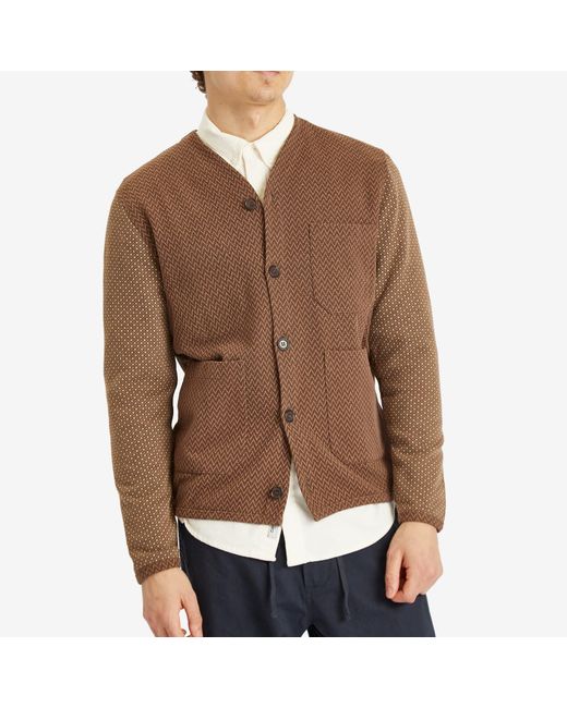 Universal Works Brown Jacquard Cardigan for men