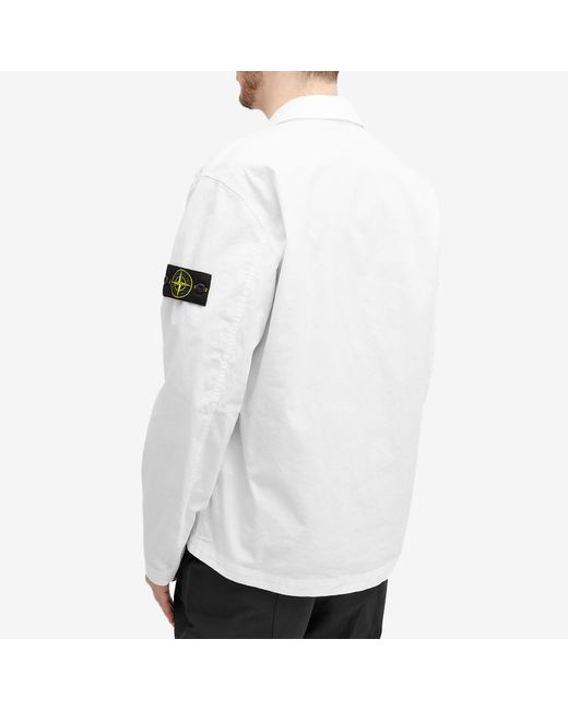 Stone Island White Supima Cotton Twill Stretch-Tc Zip Shirt Jacket for men