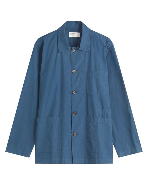 Universal Works Blue Fine Poplin Bakers Overshirt for men