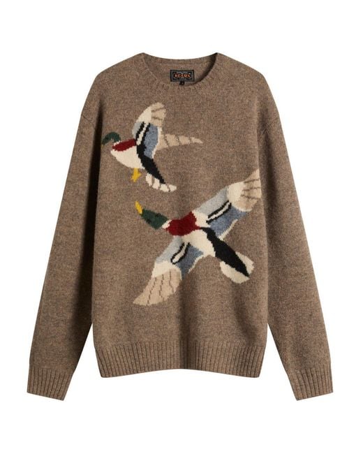 Beams Plus Brown Intarsia Duck Jumper for men