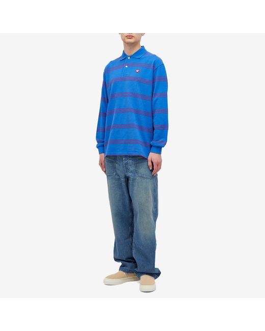 Human Made Blue Long Sleeve Striped Polo Shirt for men