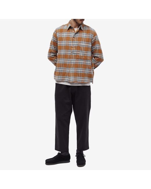 Universal Works Brown Brushed Flannel Square Pocket Shirt for men