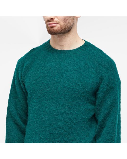 Drake's Green Brushed Shetland Crew Knit for men