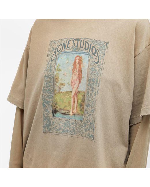 Acne Natural Long Sleeve Mermaid Print T-Shirt