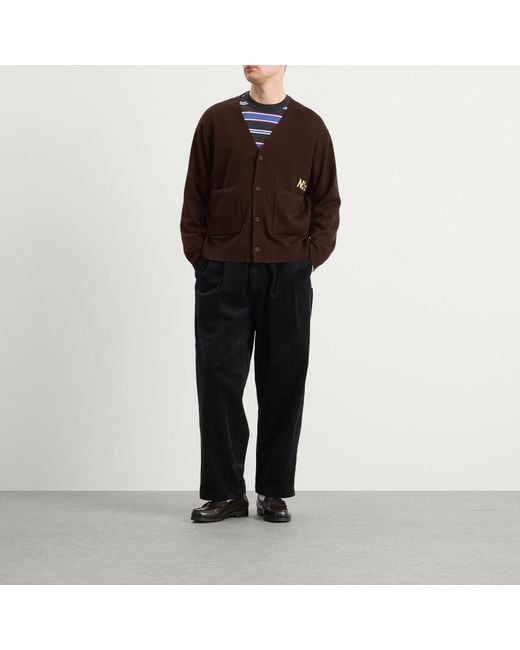 N!CE Brown Embroidered Logo Knit Cardigan for men