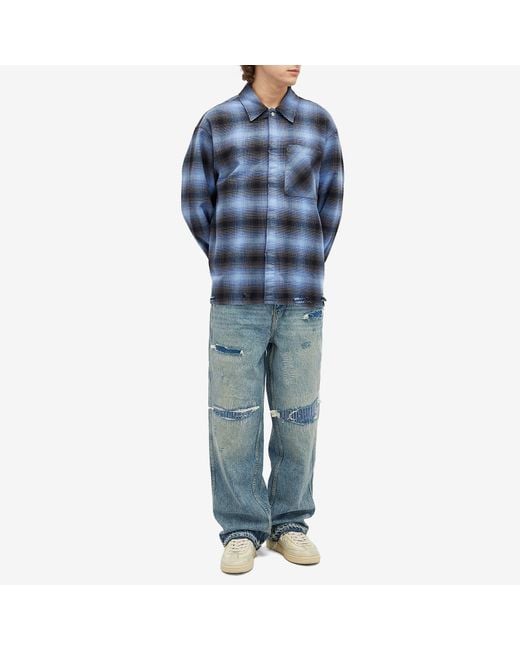 Represent Blue End. X Distressed Flannel Shirt