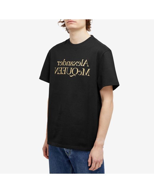 Alexander McQueen Black Reflected Foil Logo T-Shirt for men