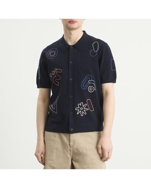 Wax London Black Tellaro Shapes Embroidery Knit Shirt for men