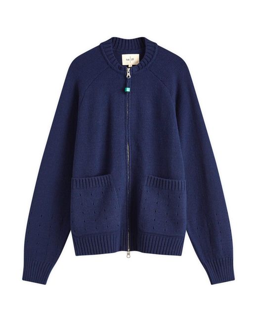Folk Blue Pointelle Knit Bomber Jacket for men