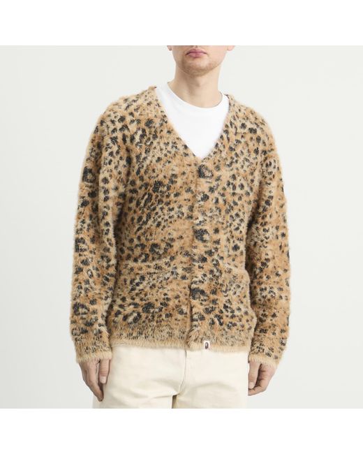 A Bathing Ape Brown Wild Leopard Cardigan for men