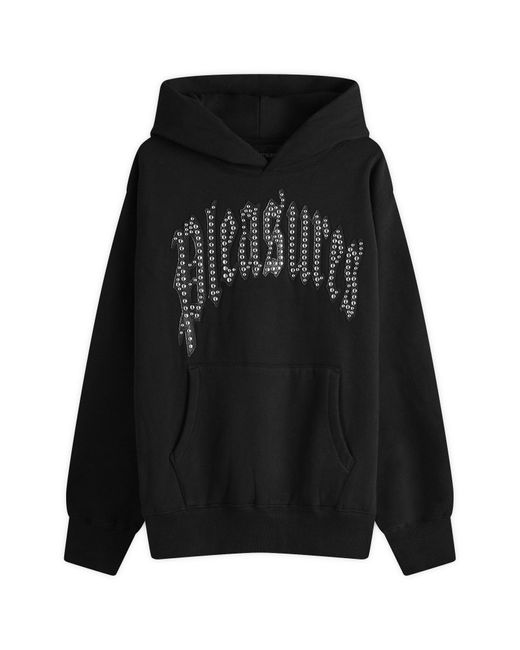 Pleasures Black Oversized Rhinestone Embellished Cotton Hoodie for men