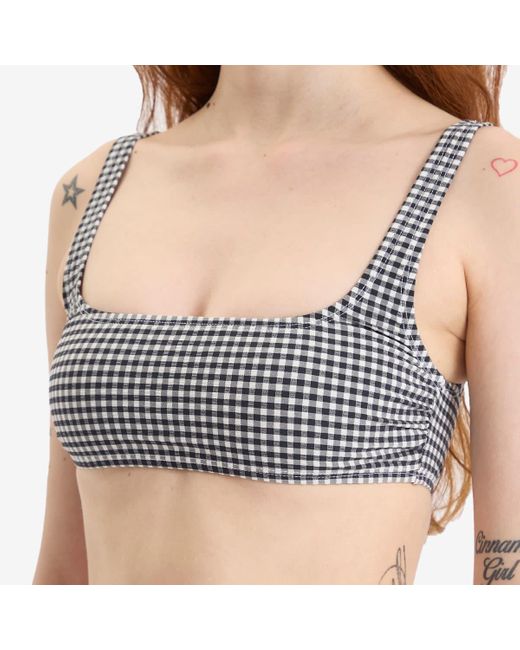 GOOD AMERICAN Gray Gingham Square Neck Support Bra