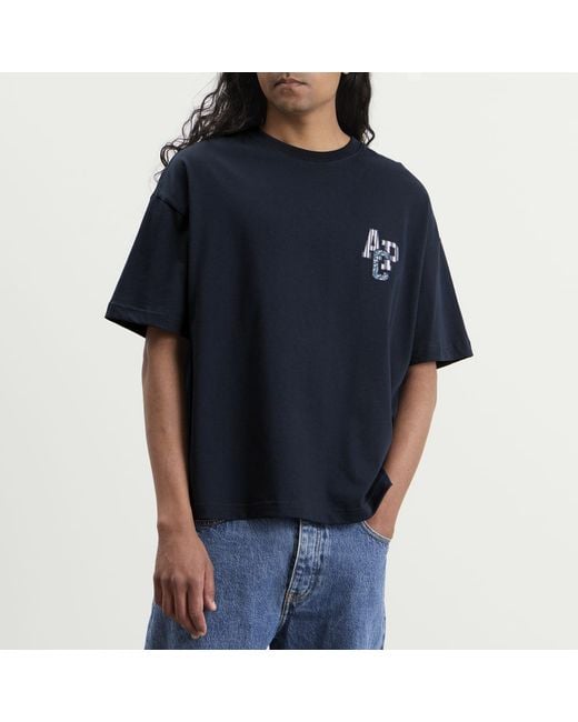 A.P.C. Blue Bruno Applique Logo T-Shirt for men