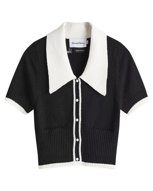 House Of Sunny Black Contrast Collar Button-Up Cardigan