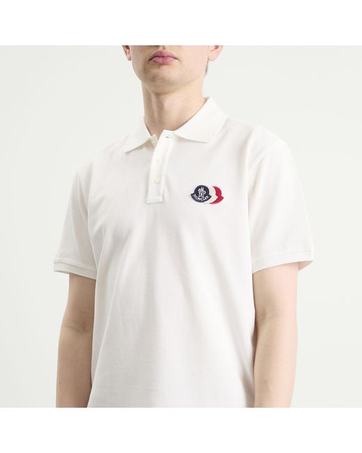 Moncler White Tripe Crest Polo Shirt for men