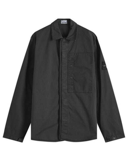 Stone Island Black Supima Cotton Twill Stretch-Tc Button Shirt Jacket for men