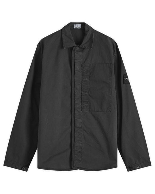Stone Island Black Supima Cotton Twill Stretch-Tc Button Shirt Jacket for men