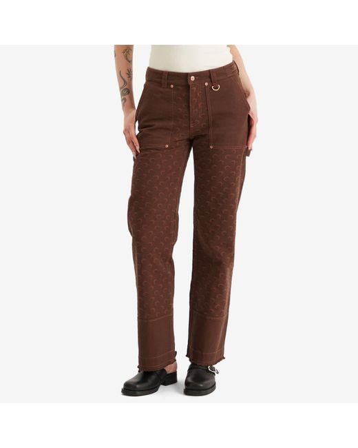 MARINE SERRE Brown Moon Jacquard Twill Workwear Pants