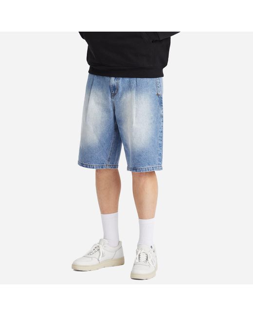 Dime Blue Pleated Denim Shorts for men