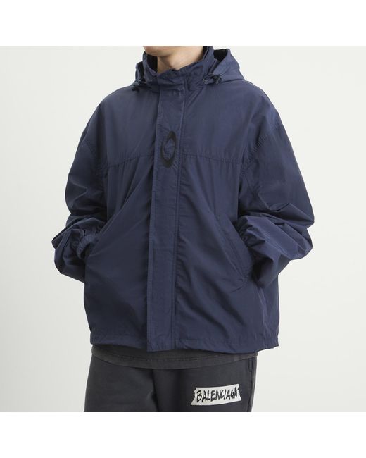 Balenciaga Blue Techno Cotton Hooded Rain Jacket for men