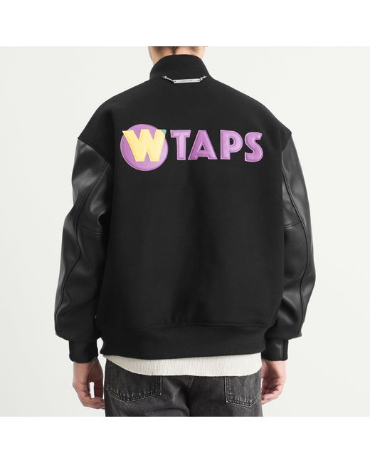 (w)taps Black Applique Varsity Jacket for men