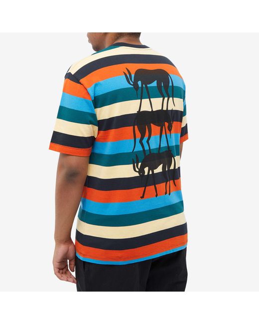 by Parra Blue Stacked Pets On Stripes T-Shirt for men