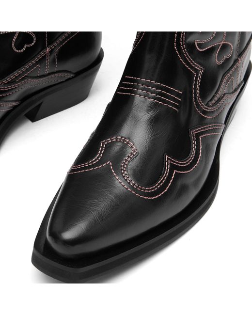 Ganni Black Mid Shaft Embroidered Western Boots