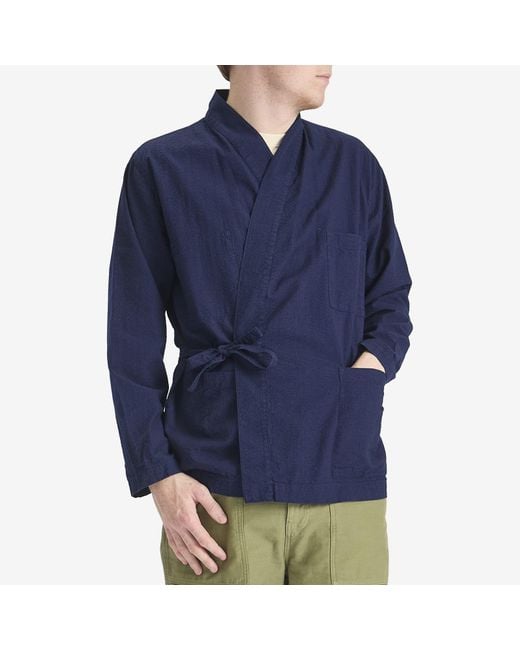 Universal Works Blue Seersucker Kyoto Work Jacket for men