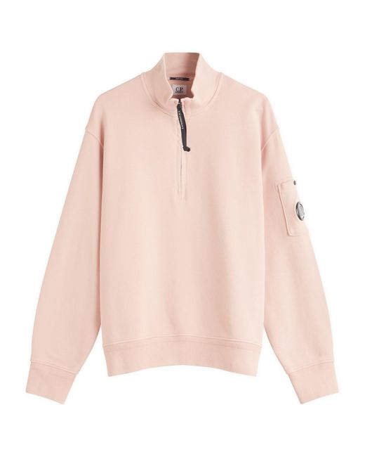 C P Company Pink Diagonal Fleece Resist Dyed Half Zip Sweatshirt for men