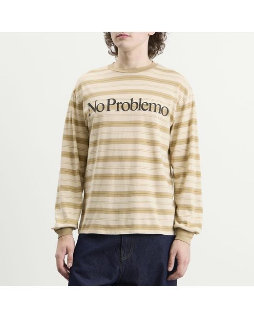 No Problemo Natural Striped Ls Tee for men