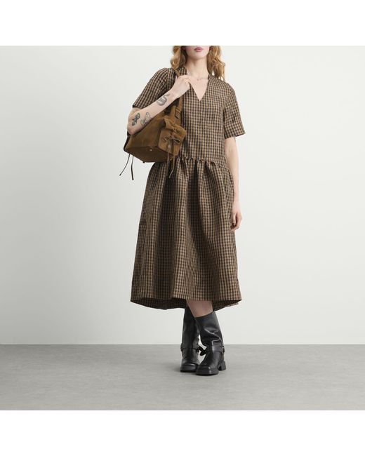 Ganni Brown Check Long Dress