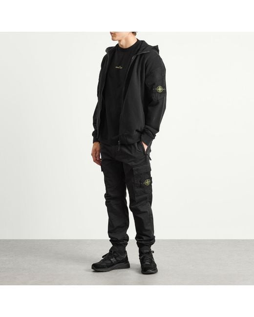 Stone Island Black Sateen Cargo Jogger Pants for men