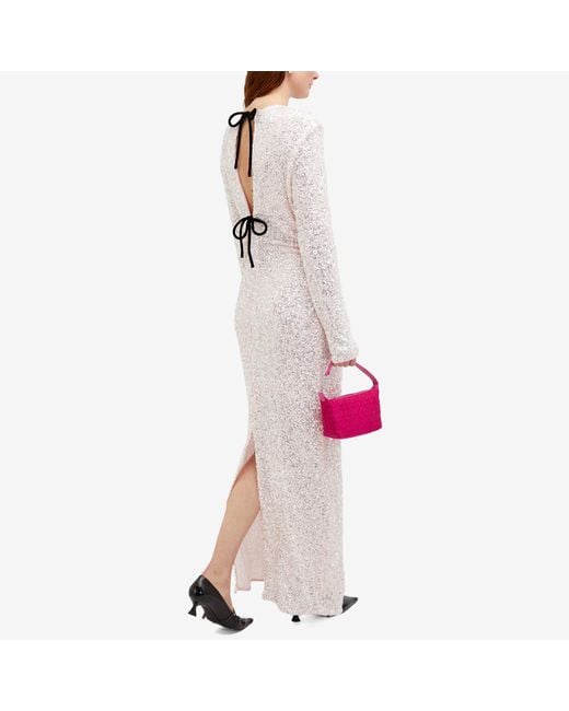 Ganni White 3D Sequins Maxi Dress