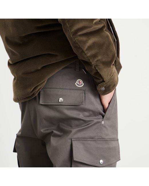 Moncler Gray Gaberdine Cotton Cargo Trousers for men