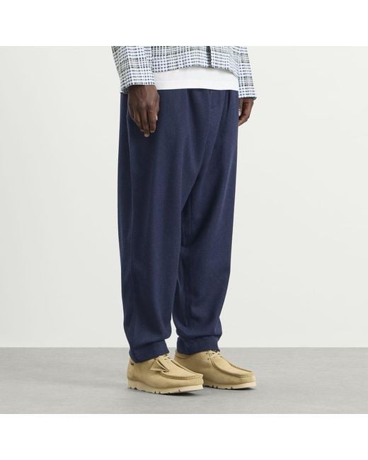 Universal Works Blue Wool Herringbone Pleated Track Pant for men
