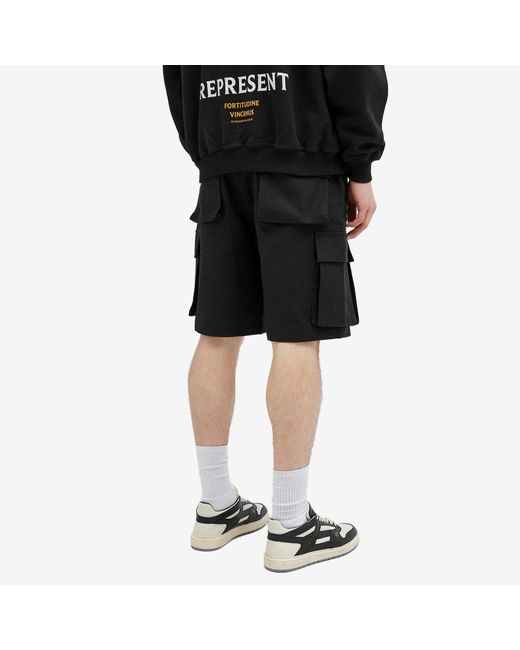 Represent Black Baggy Cotton Cargo Shorts for men