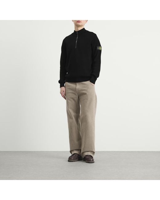 Stone Island Black Ribbed Soft Cotton Half Zip Knit Jumper for men