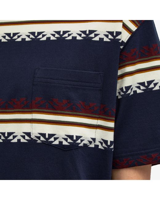 Beams Plus Blue Jacquard Stripe Pocket T-Shirt for men