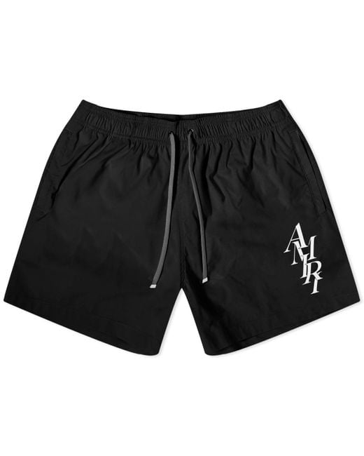 Amiri Black Stack Logo Swim Shorts for men