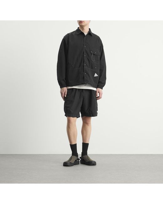 And Wander Black Crinkled Nylon Shirt Jacket for men