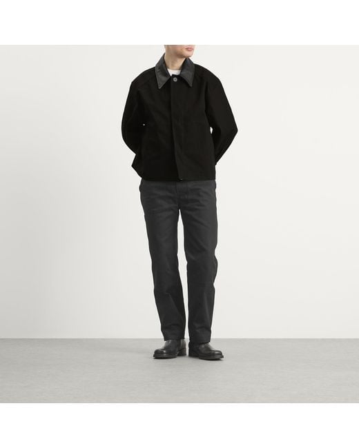 Studio Nicholson Black Dover Leather Collar Canvas Barn Jacket for men