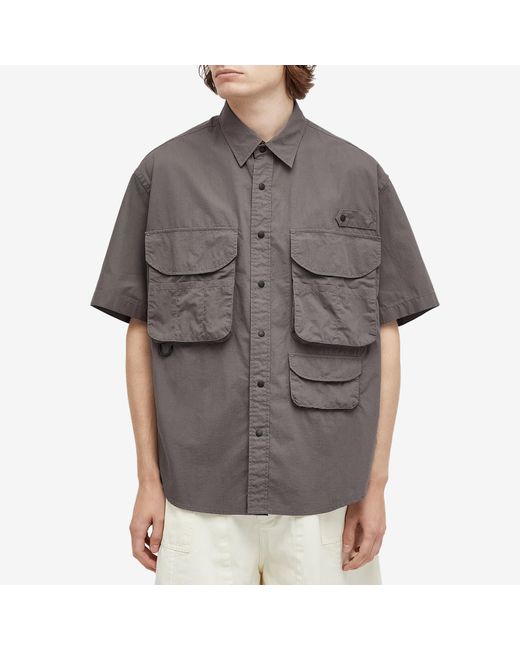 【MCNCHIPS】21FW★ Pocket short shirts FRIZMWORKS Cn Ripstop Fishing Half Shirt in Grey for Men