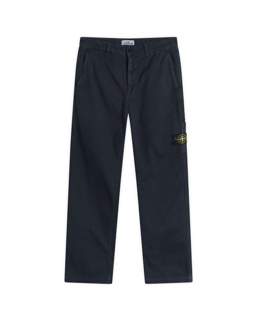 Stone Island Blue Panama Cotton Old Effect Work Pants for men