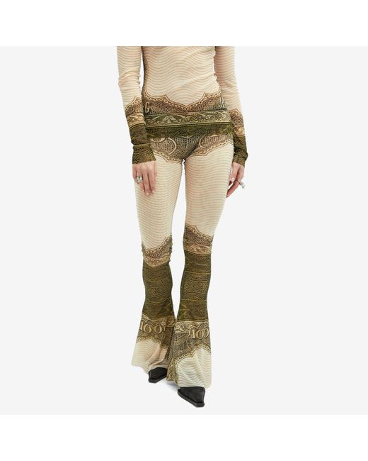 Jean Paul Gaultier Natural Cartouche Mesh Flared Trousers