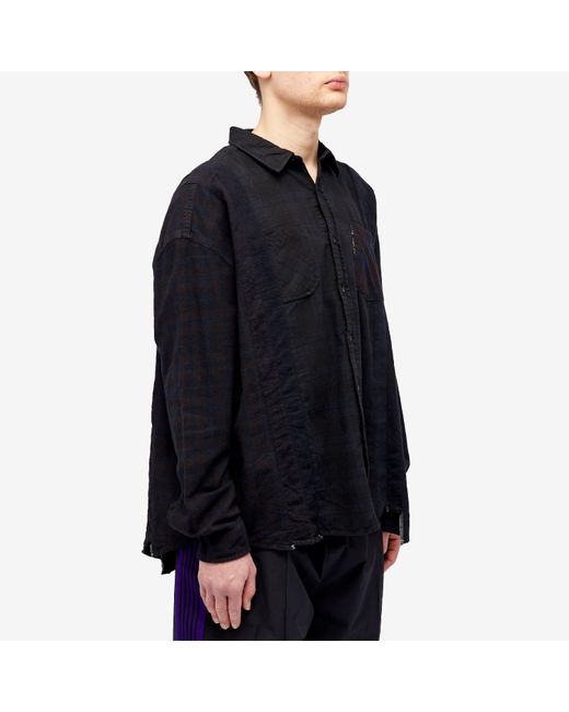 Needles Black 7 Cuts Wide Over Dyed Flannel Shirt for men