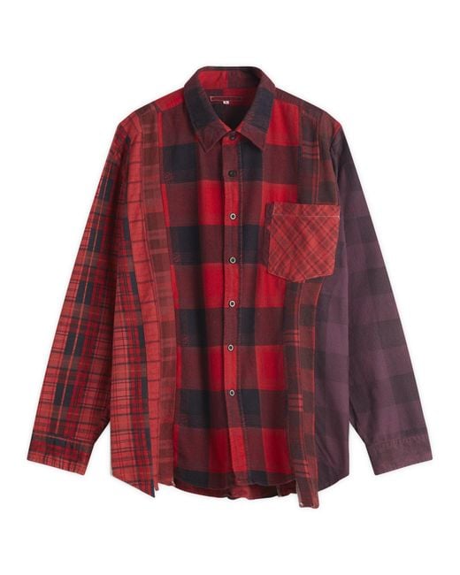 Needles Red 7 Cuts Wide Over Dyed Flannel Shirt for men