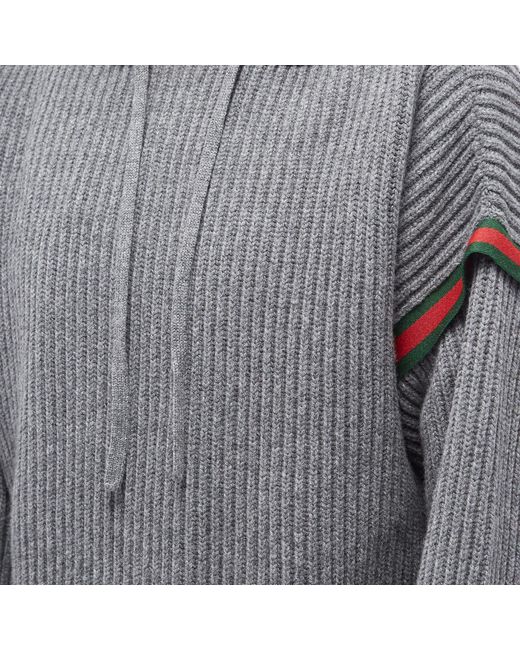 Gucci Gray Tape Logo Knit Hoodie for men