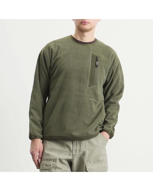 Manastash Green Grid Fleece Crew Sweat for men