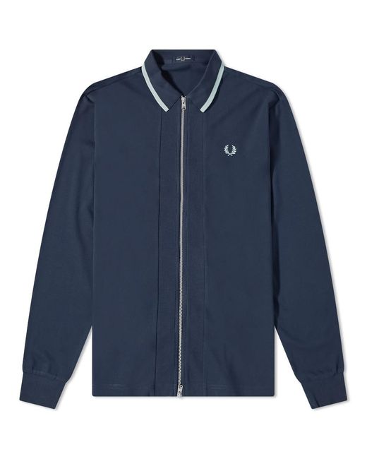 Fred Perry Zip Through Polo Shirt In Blue For Men Lyst