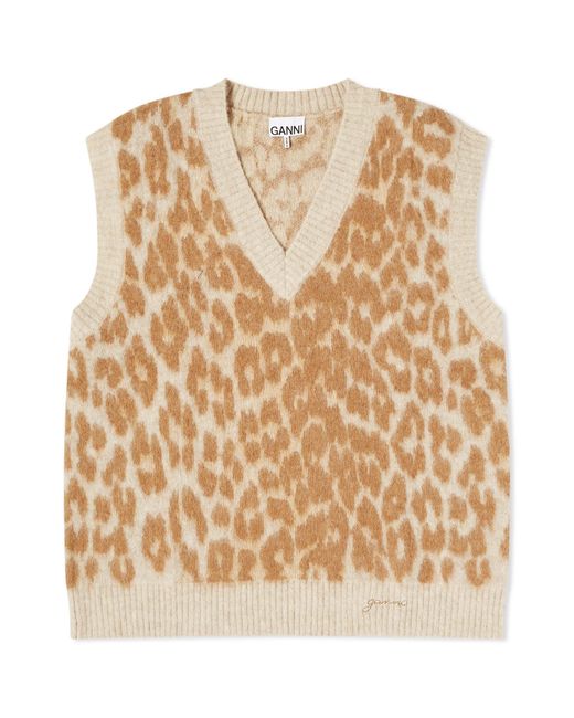 Ganni Natural Leopard Jacquard Oversized Vest